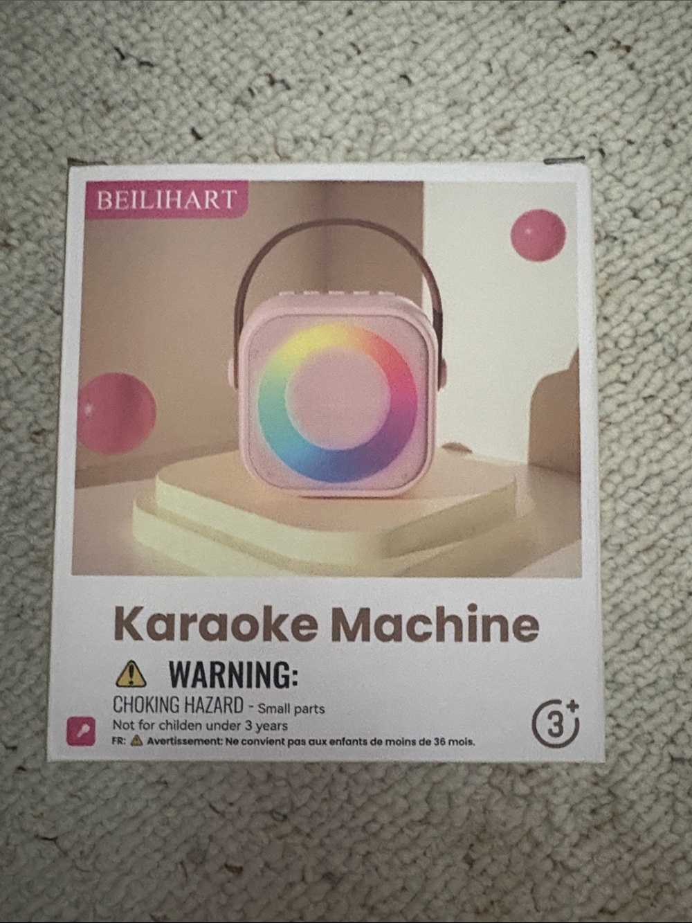 Amazon Pink Kids Karaoke Machine with Rainbow LED Ring